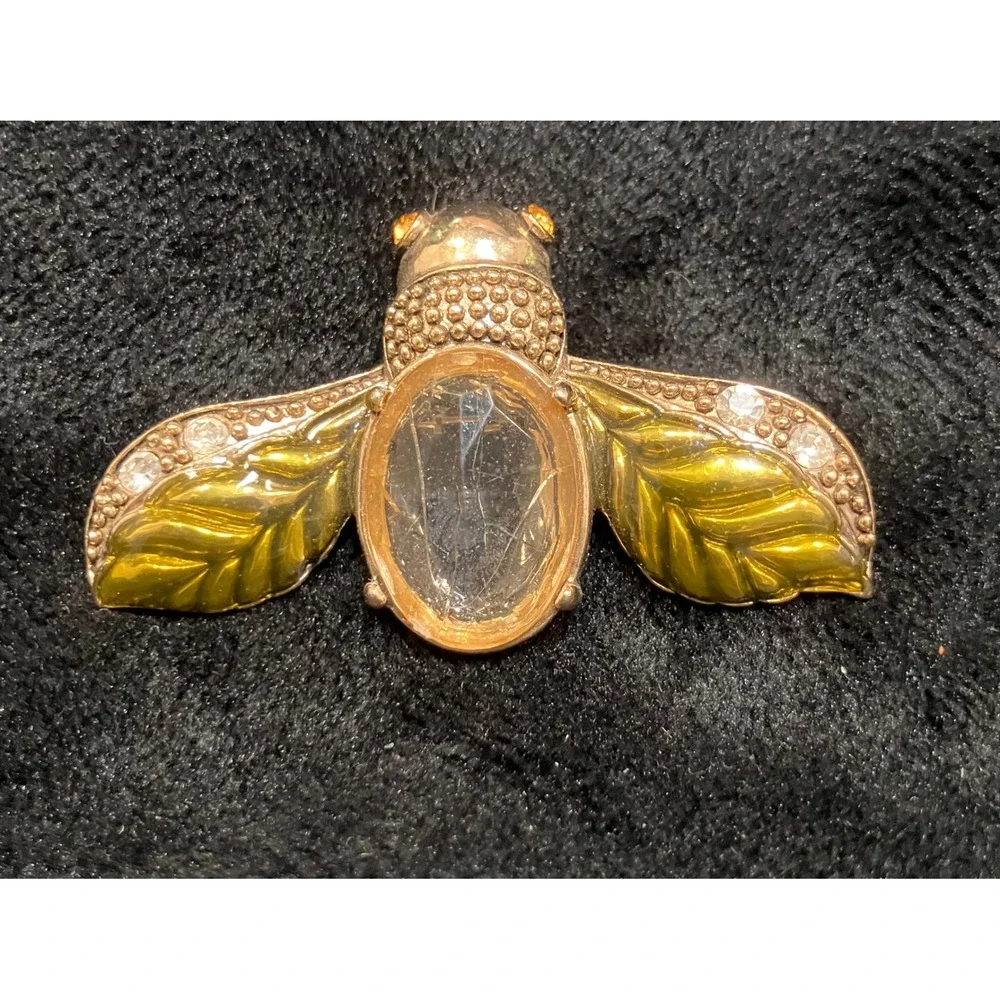 Bee Brooch Womens Gold Green Stone Rhinestone Insect Pin Jellybelly Style